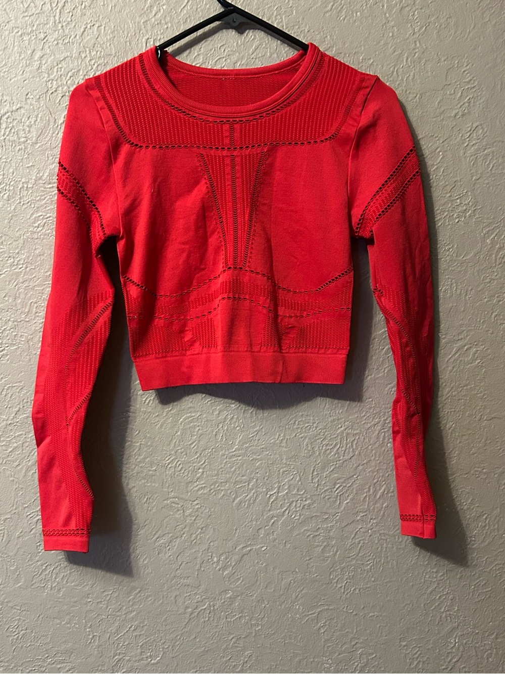 Fabletics Bright Red Long-Sleeve Cropped Knit Top and Leggings set